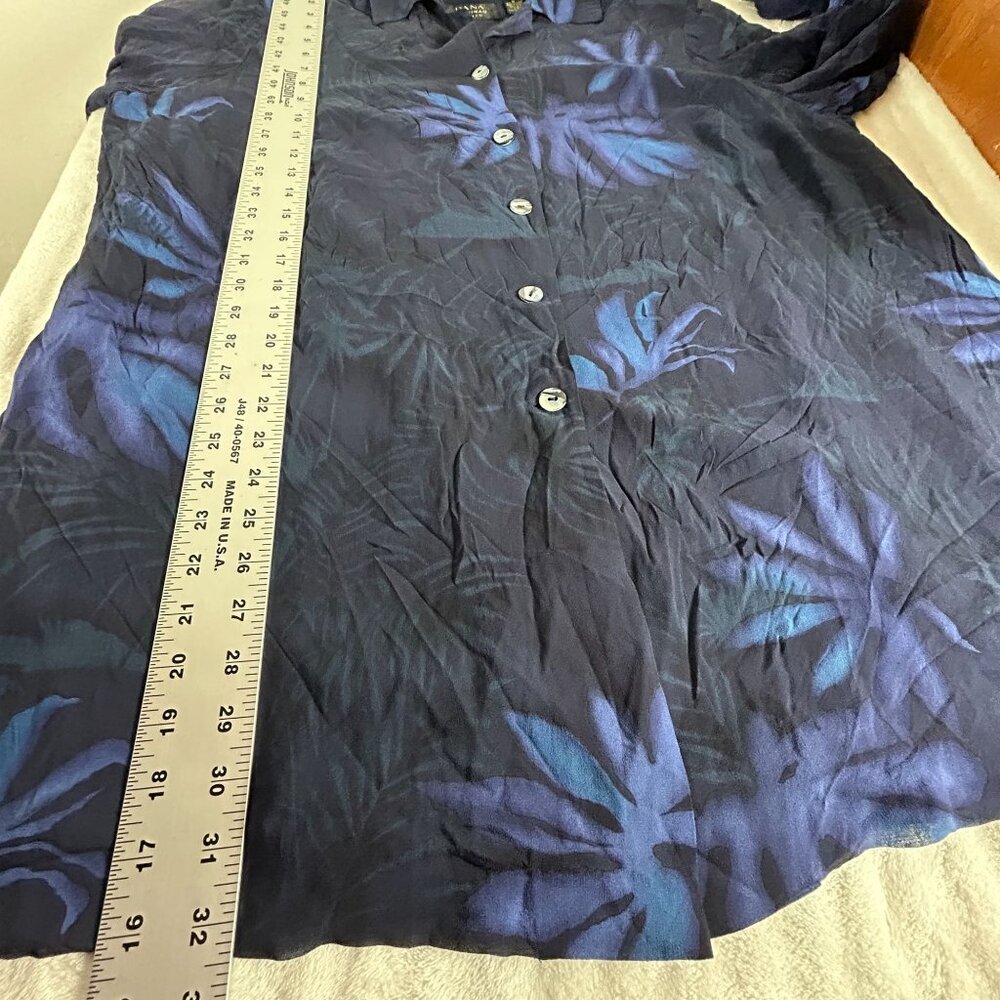Dana Buchman Womens Silk Button-Up Shirt Blouse Top Size 20 Blue Tropical Print - Picture 9 of 9